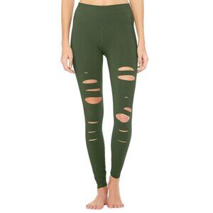 Alo Yoga Womens High Waisted Ripped Warrior Leggings Size XXS Hunter Green Athle